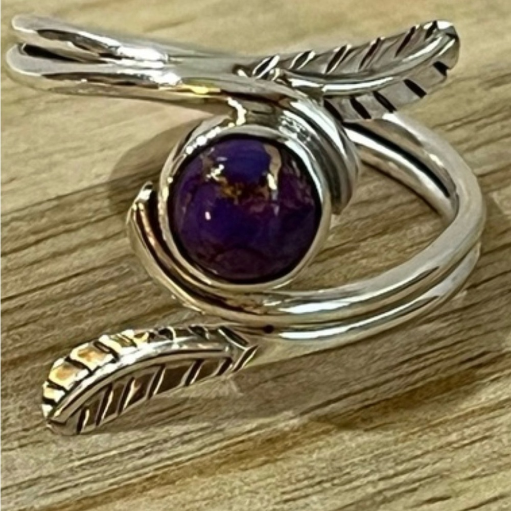 Solid 925 Sterling Silver Purple Copper Gemstone … - image 1